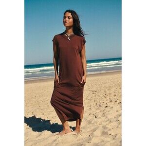 Free People Free-est All Day Long Midi T-Shirt Dress Chocolate Beach XS 283782